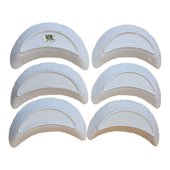 SET of 6 CMI CHADWICK Vintage 1/2 MOON CRESCENT DISHES Maple Leaf Flowers JAPAN - Picture 2 of 16